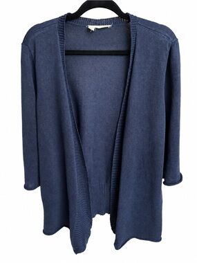 Eileen Fisher 100% Linen Open Front Cardigan Navy Size L